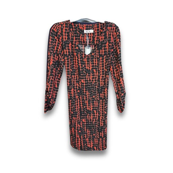 Deca Paris XS Longsleeve Red & Black Printed Dress Wrap Style - Picture 3 of 6